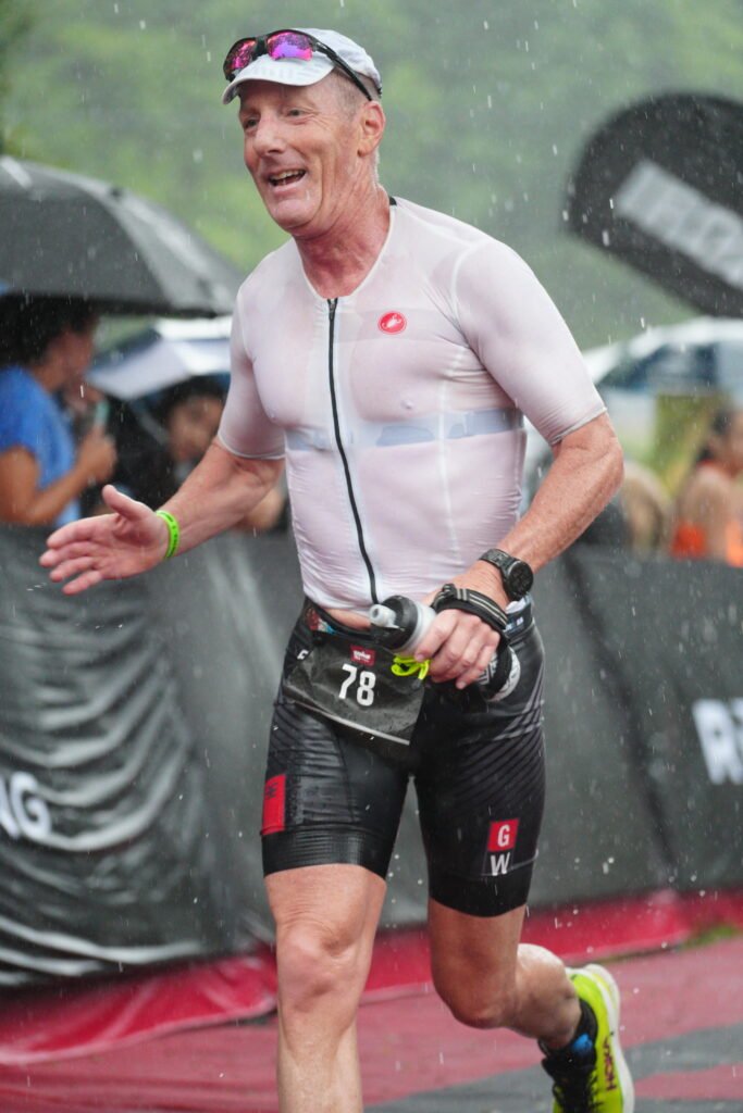 The run finish at 70.3 Muncie - the heavy rain was a joy to run in.